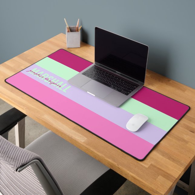 Pink Minze Green Lila Stripes Muster Name Schreibtischunterlage (Büro 2)