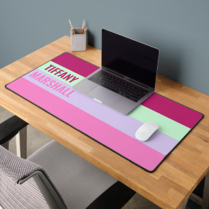 Pink Minze Green Lila Stripes Muster Name Schreibtischunterlage