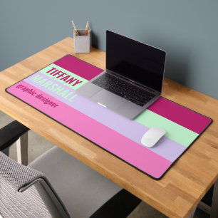 Pink Minze Green Lila Stripes Muster Name Schreibtischunterlage