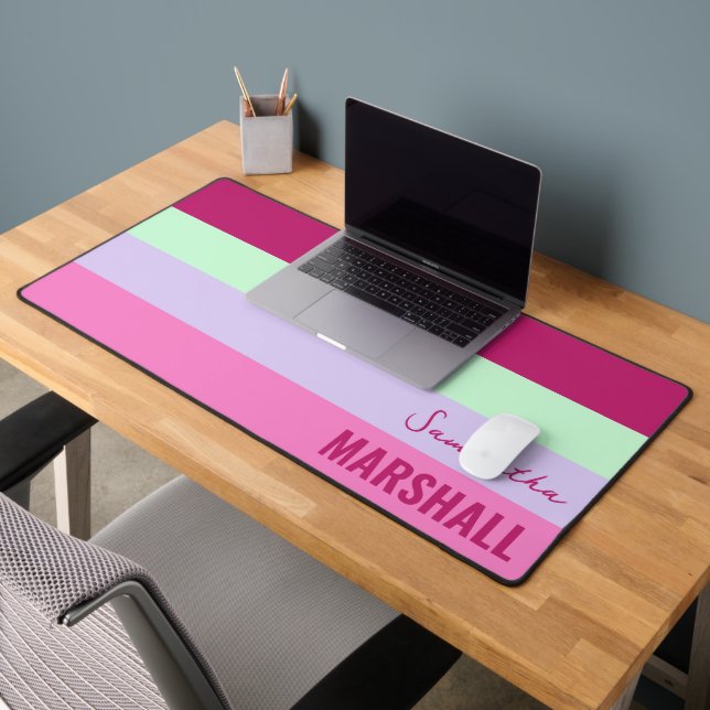 Pink Minze Green Lila Stripes Muster Name Schreibtischunterlage (Büro 2)