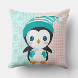 Pink/Minze Pastel Pinguin Weihnachten Kissen