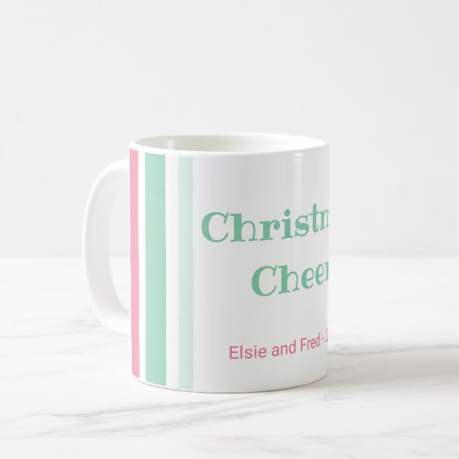 Pink Minze Streifen Weihnachten Kaffeetasse (Vorderseite Links)