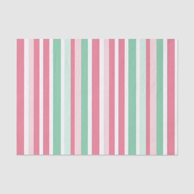 Pink Minze Streifen Weihnachten Seidenpapier (Vorderseite)