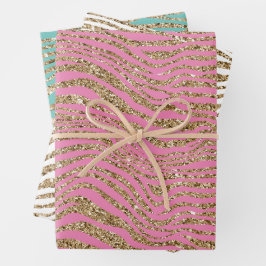 Pink Minze White Gold Imitats Glitzer Zebra Geschenkpapier Set