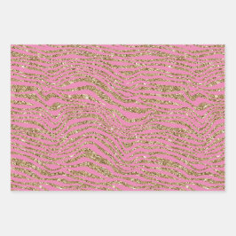 Pink Minze White Gold Imitats Glitzer Zebra Geschenkpapier Set