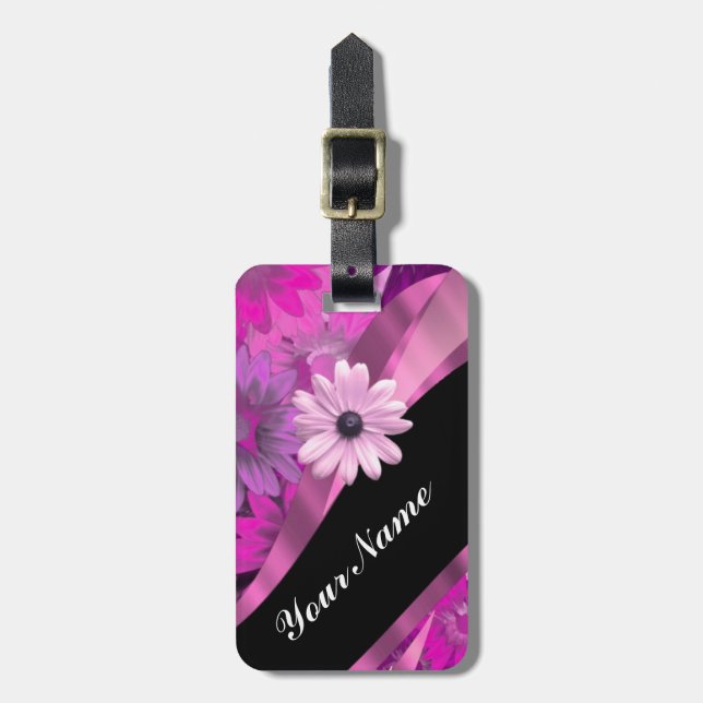 Pink mit Blumen Gepäckanhänger (Vorderseite vertikal)