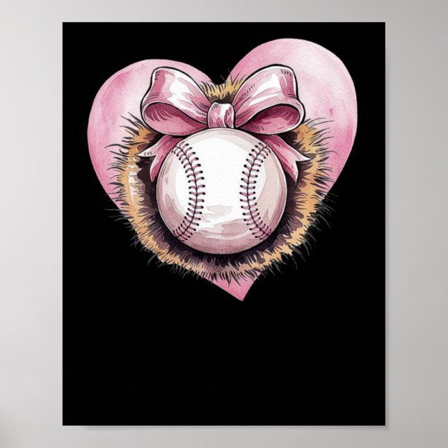 Pink mit Bow und Herz - Niedliche Softball-Ästheti Poster (Vorne)