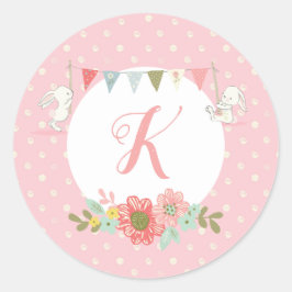 Pink Mit Monogramm Bunny Runder Aufkleber