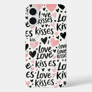 PINK MIT SCHWARZER LIEBE UND HERZEN iPhone 16 PLUS HÜLLE