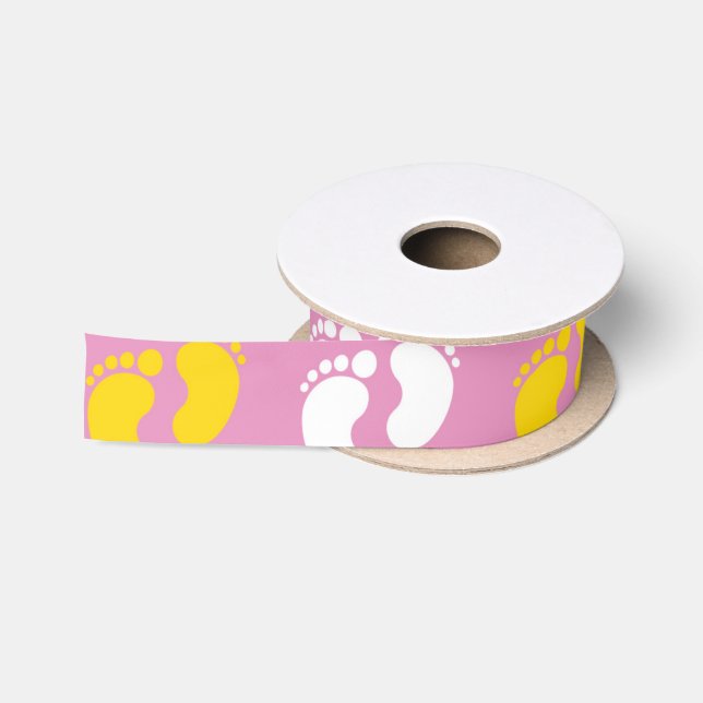 PINK MIT WEISSEN & GELBEN BABYFÜTTEN SATINBAND (Spule)