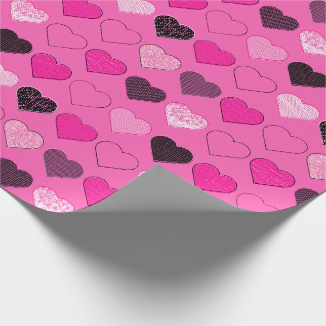 Pink Mitte Jahrhundert Moderne Herzen Geschenkpapier (Ecke)