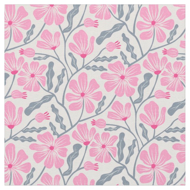 Pink Mitte Jahrhundert Modernes Blumenmuster Stoff (Nahaufnahme)