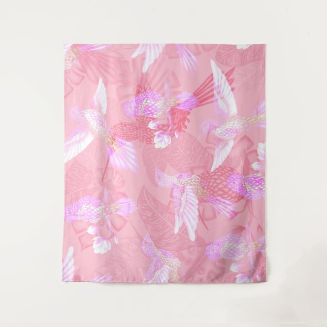 Pink Mockingbird Chinoiserie Muster Wandteppich (Vorderseite)
