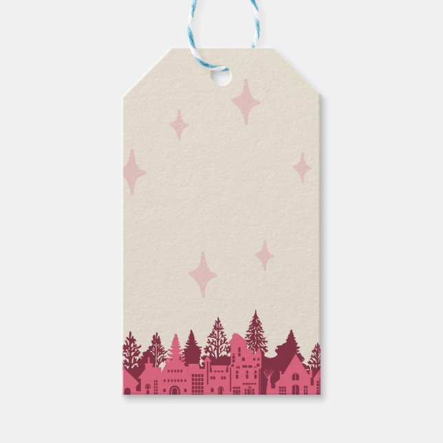 Pink Mod Christmas Village Geschenkanhänger (Vorderseite)