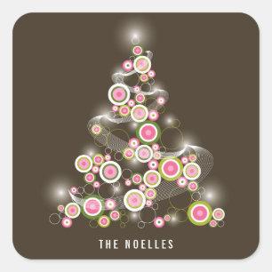Pink Mod Circles Sparkling Abstrakter Weihnachtsba Quadratischer Aufkleber