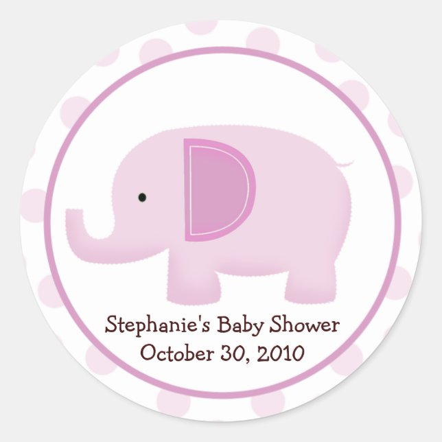 Pink Mod Elephant Baby Dusche Gefallen Sticker (Vorderseite)