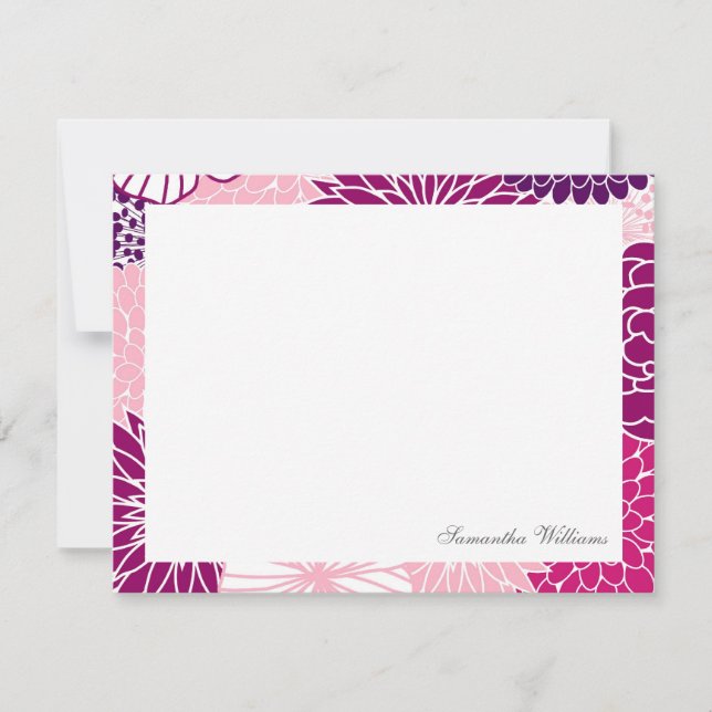 Pink Mod Floral Pattern Flat Danke Notizen Einladung (Vorderseite)