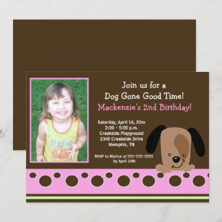 Pink Mod Puppy *FOTO* Geburtstag 12x18 Einladung