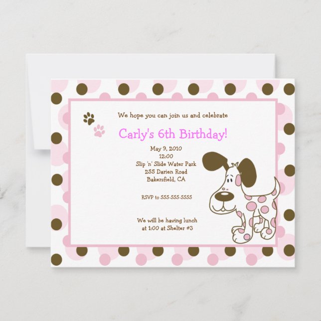 PINK MOD PUPPY Girl Birthday Einladungen (Vorderseite)