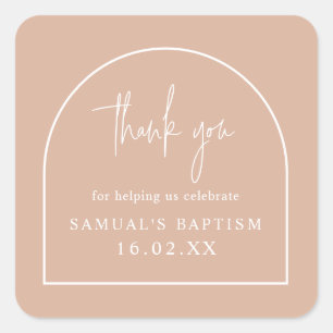 Pink Modern Arch Minimalistisch Christening Gefall Quadratischer Aufkleber