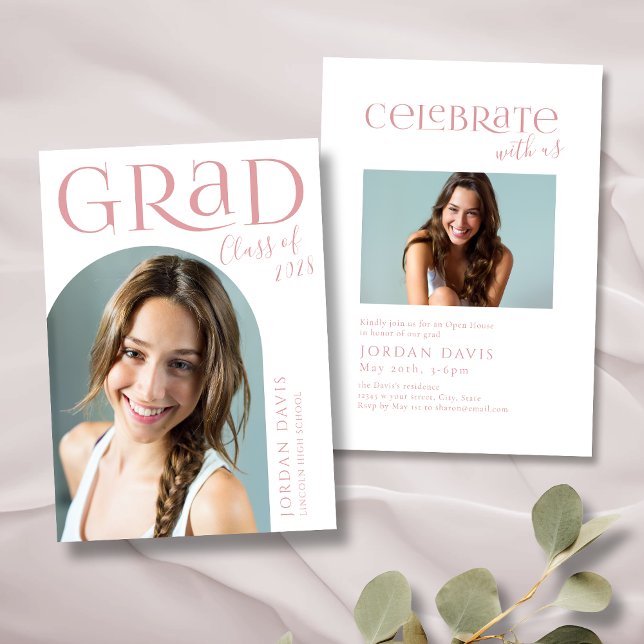 Pink Modern Arch Photo Faire-part de graduation (Pink Modern Arch Photo Graduation Announcement)