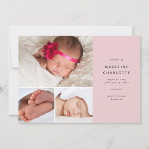 Pink Modern Baby Girl Multi-Foto Birth Ankündigung