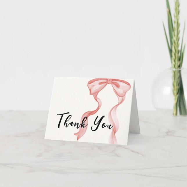 Pink Modern Bow Girl Babydusche Dankeskarte (Vorderseite)
