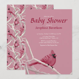 Pink Modern Christmas Kardinal Bird Baby Dusche Einladung