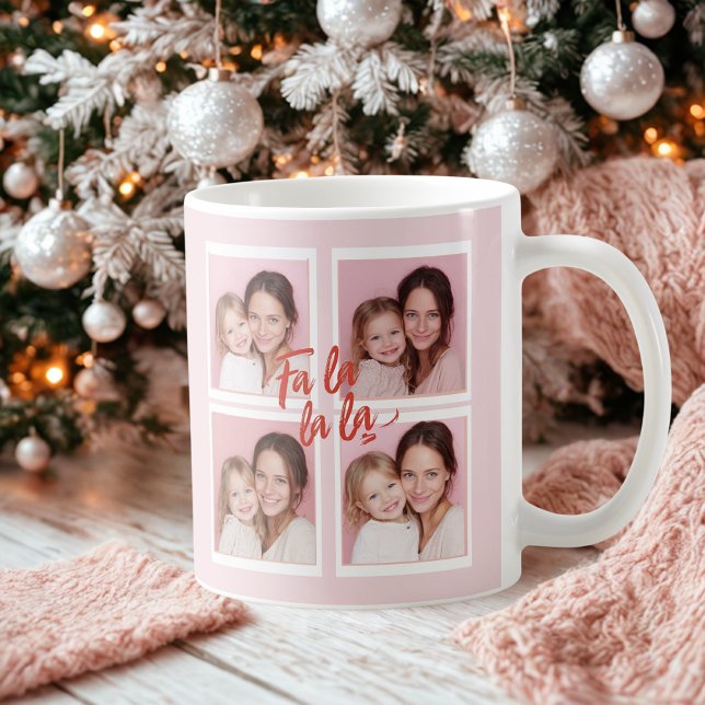 Pink Modern Christmas Photo Collage | Fa La La Kaffeetasse (Von Creator hochgeladen)