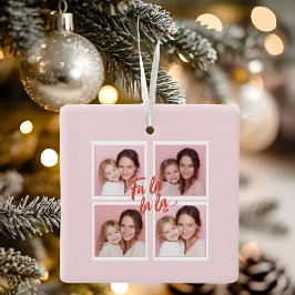 Pink Modern Christmas Photo Collage | Fa la la la Keramikornament