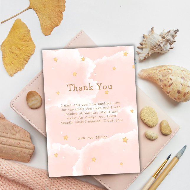 Pink Modern Cloud Nine Stars Girl Babydusche Dankeskarte (Pink Modern Cloud Nine Stars Girl Baby Shower Thank You Card)