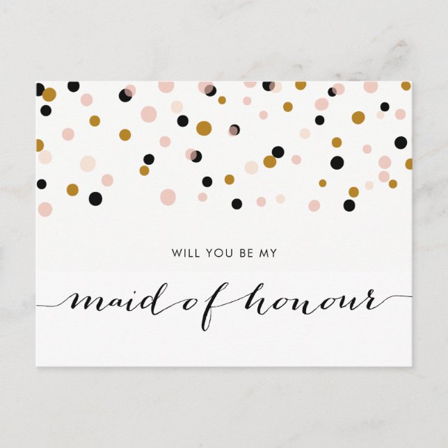 Pink Modern Confetti werden Sie meine Trauzeugin s Einladungspostkarte (Vorderseite)