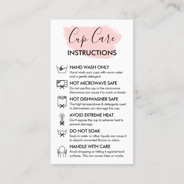 Pink Modern Cup Care Instruction - individuelle Lo Visitenkarte (Rückseite)