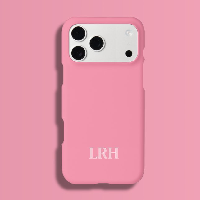 Pink Modern Double Layer Simple Initial Monogram  iPhone 15 Pro Hülle (Flamingo pink tone on tone monogram iPhone case with a preppy look)