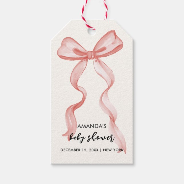 Pink Modern Elegante Bow Girl Babydusche Geschenkanhänger (Vorderseite)