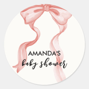 Pink Modern Elegante Bow Girl Babydusche Runder Aufkleber