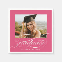 Pink Modern Elegante Script Foto Graduation Party