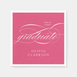 Pink Modern Elegante Script Graduation Party Serviette