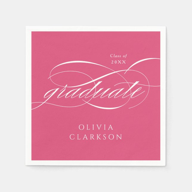 Pink Modern Elegante Script Graduation Party Serviette (Vorderseite)