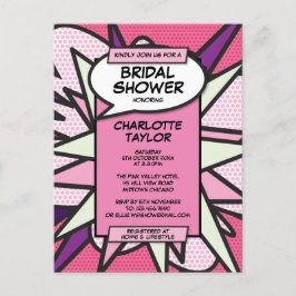 Pink Modern Fun Brautparty Comic Book Einladungspostkarte