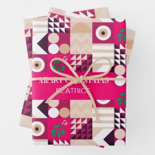 Pink Modern Geometric Christmas Geschenkpapier Set