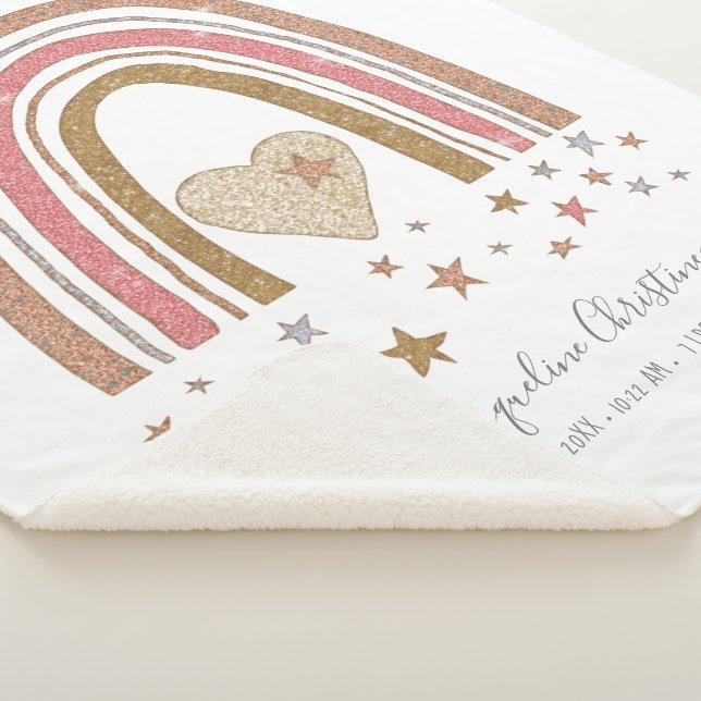 Pink Modern Glitzer Rainbow Birth Stats Girl Baby Sherpadecke (3/4)