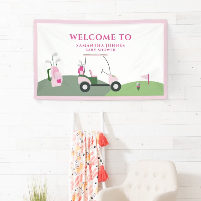 Pink Modern Golf Baby Dusche Banner (Insitu)