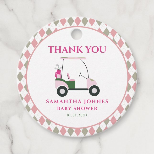 Pink Modern Golf Baby Dusche Geschenkanhänger (Vorderseite)