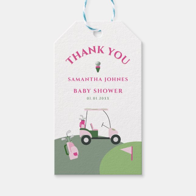 Pink Modern Golf Baby Dusche Geschenkanhänger (Vorderseite)