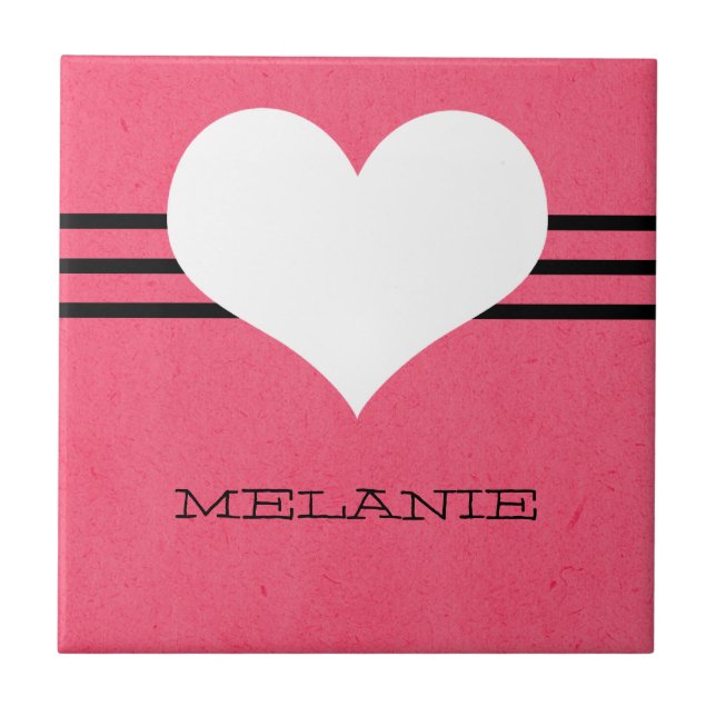 Pink Modern Heart Tile Fliese (Vorderseite)