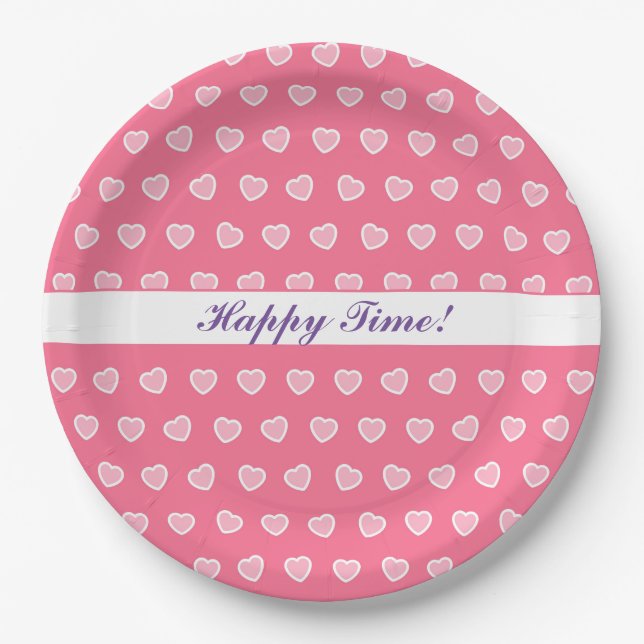 Pink Modern Heart Valentinstag Collection Pappteller (Vorderseite)