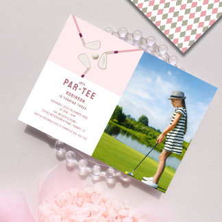 Pink Modern Let's Par-T Golf Geburtstags-Foto Einladung