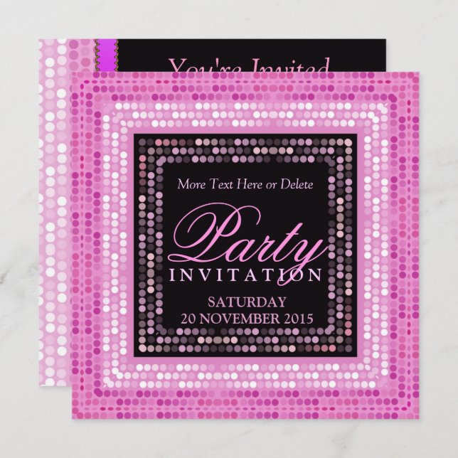 Pink Modern Lights Disco Dance Party Invitations (Devant / Derrière)