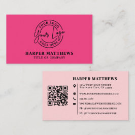 Pink Modern Minimalist Logo QR Code Business Card Visitenkarte